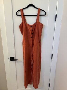 tentree Rust-Orange Button-Front Wide-Leg Jumpsuit